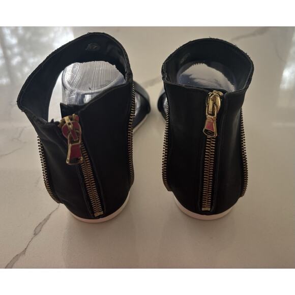 New Bocage Women's Black Flat Sandals Size 6.5 Leather Ankle Strap - Picture 3 of 7